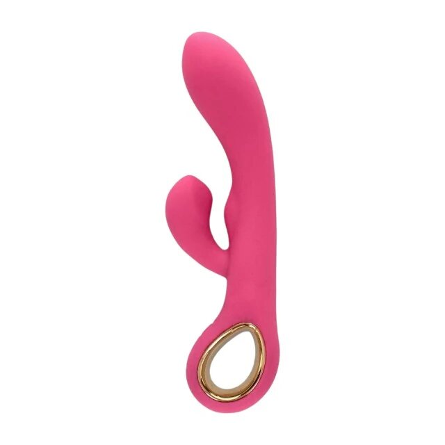 TOYZ4LOVERS Vibrator rabbit Handy G-Double Touch Grip pentru clitoris și punctul G 10 funcții de vibrație 18.8 cm roz cu auriu