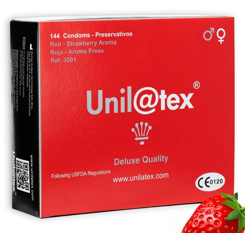Unilatex Prezervative profesionale Red aroma de capsuni 54 mm 144 buc