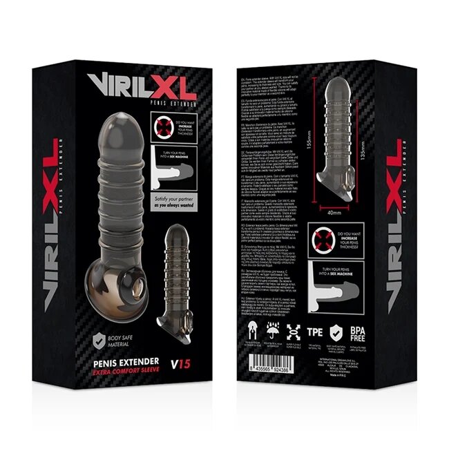 VIRIL XL Manson VIRILXL - V15 pentru extensia penisului din silicon 13.5 cm negru