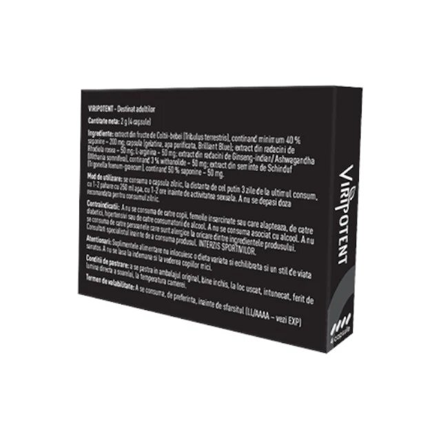 VIRIPOTENT Capsule pentru potență erecții puternice întârzierea ejaculării și libido formulă 100% naturală 4 buc