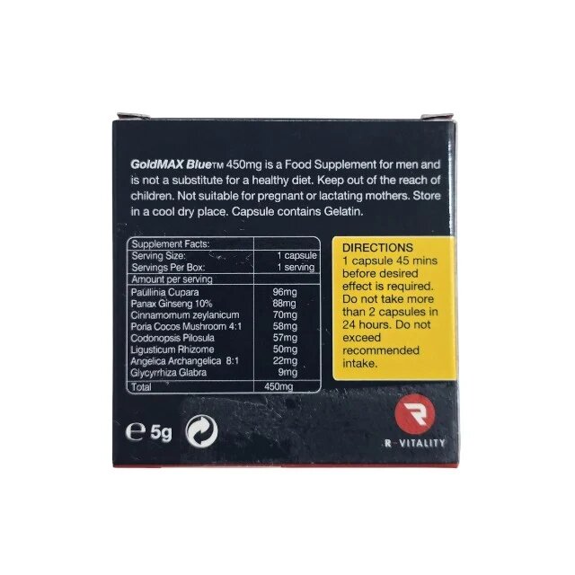 VITALITY Capsule GOLD MAX Blue pentru libido masculin și susținerea erecțiilor 1 bucată