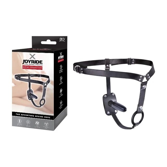 X JOYRIDE Ham Dual Delight Strap-On cu inel pentru penis și plug anal detașabil bretele ajustabile negru
