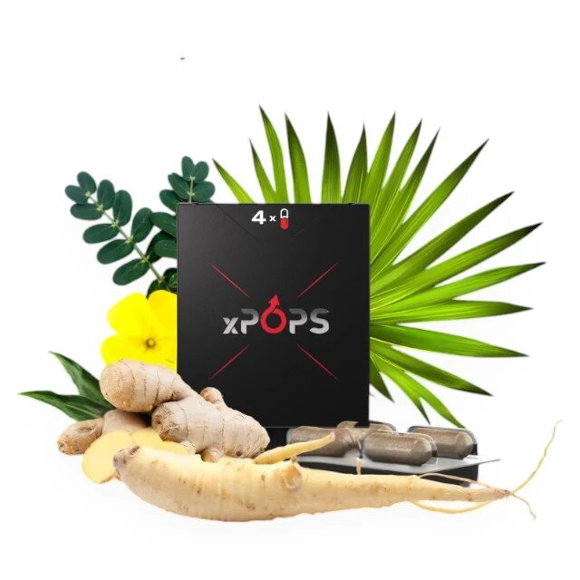 XPOPS Supliment alimentar sub formă de capsule ajută la susținerea potenței și erecției cu ghimbir și palmier pitic 4 buc