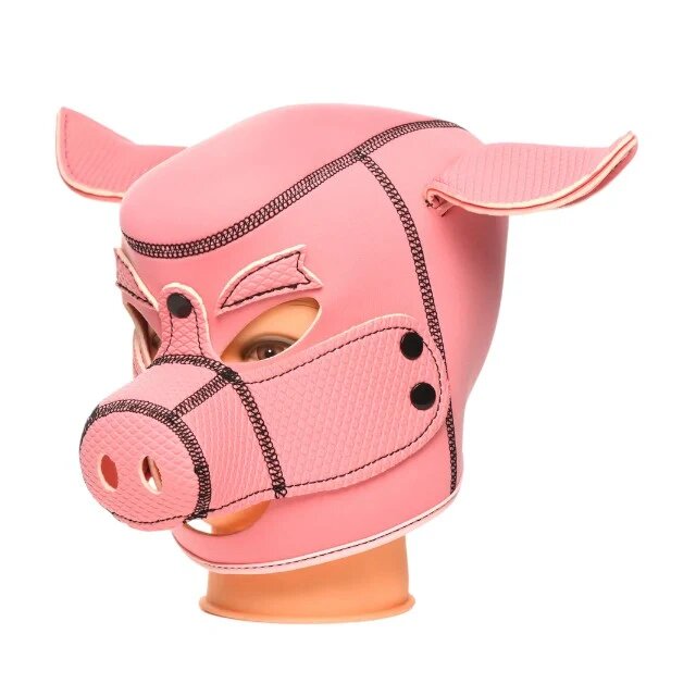XR Brands Cagulă porc Master Series SWINE - Pig Neoprene Hood pentru jocuri BDSM și de fantezie culoare roz
