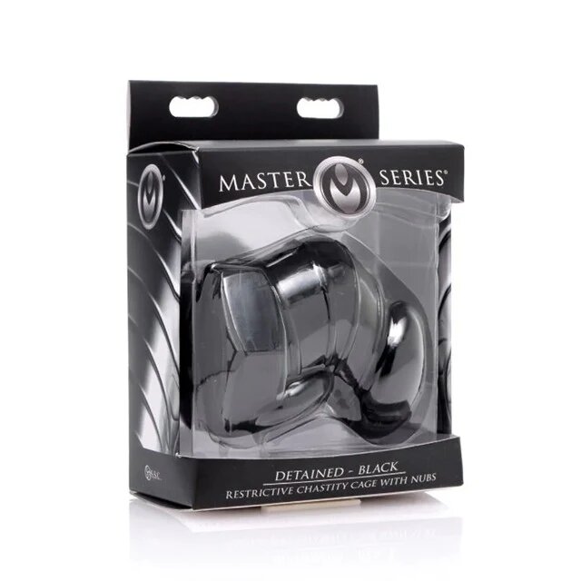 XR Brands Cușcă pentru penis Detained pentru castitate bărbați din cauciuc cu pereți rigizi pentru stimulare negru diamentru 2.8 cm