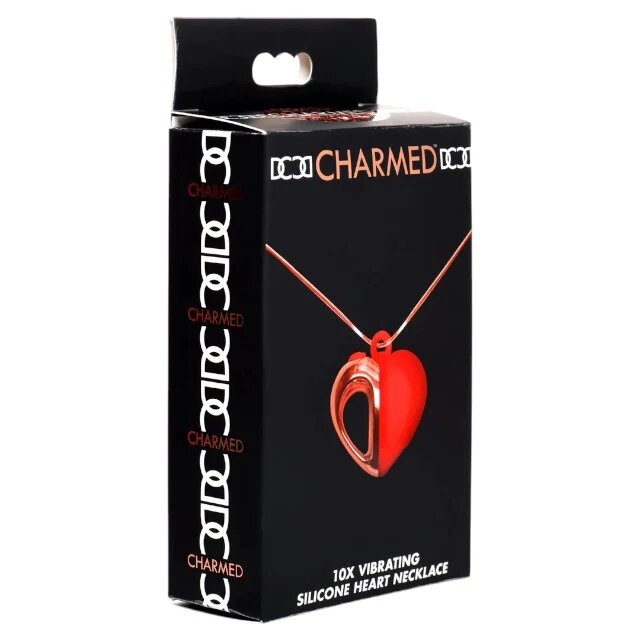 XR Brands Stimulator clitoris CHARMED Heart Necklace pandantiv în formă de inimă pe colier 10 funcții de vibrație roșu cu auriu
