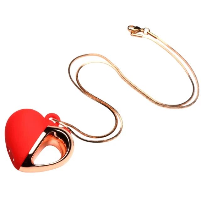XR Brands Stimulator clitoris CHARMED Heart Necklace pandantiv în formă de inimă pe colier 10 funcții de vibrație roșu cu auriu