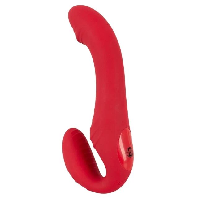 YOU2TOYS Vibrator dublu Strapless Strap-On 3 strap-on fără ham control prin telecomandă 9 funcții de vibrație 19.1 cm roșu