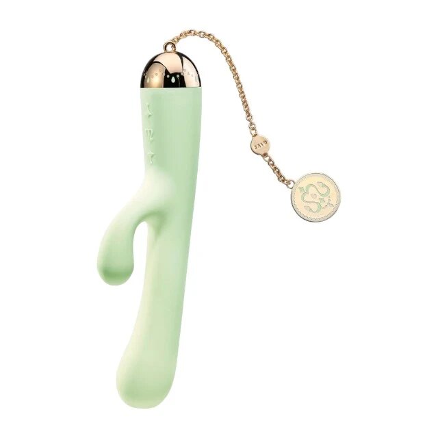 ZALO Vibrator rabbit Ichigo Melon pentru stimularea clitorisului și punctului G control prin aplicație cu lanț din aur de 18 carate culoare verde