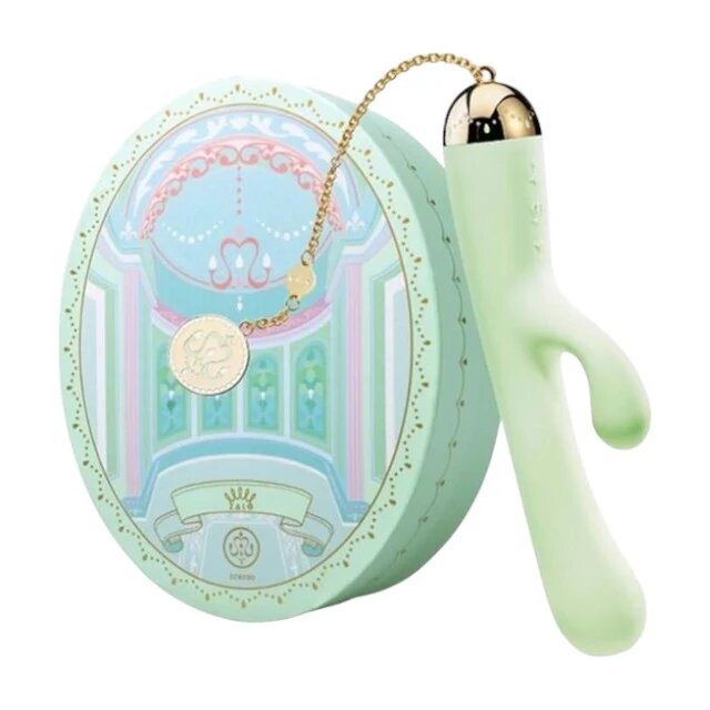ZALO Vibrator rabbit Ichigo Melon pentru stimularea clitorisului și punctului G control prin aplicație cu lanț din aur de 18 carate culoare verde