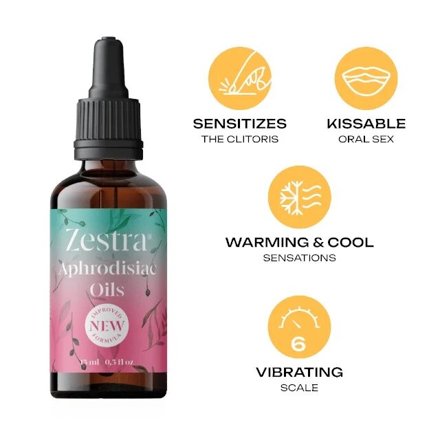 ZESTRA Ulei intim Aphrodisiac Oils pentru stimulare clitoris cu efect dublu de încălzire și furnicături 15 ml