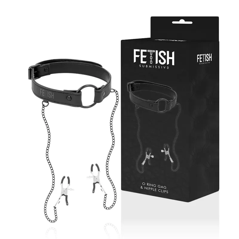 Fetish Submissive Gag cu inel pentru gură și cleme pentru sâni