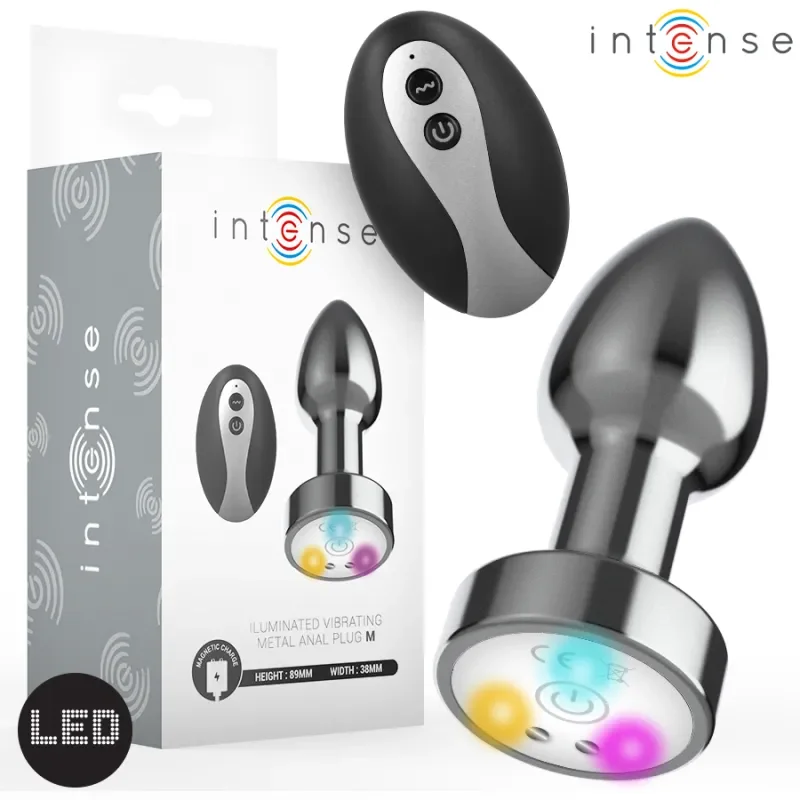 INTENSE ANAL TOYS Dop anal INTENSE – METAL vibrant marimea M cu lumini LED m