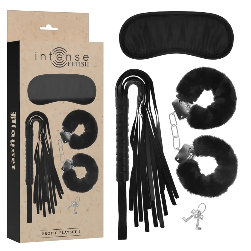 INTENSE Set erotic Fetish 1 cu catuse masca pentru ochi si bici (flogger)