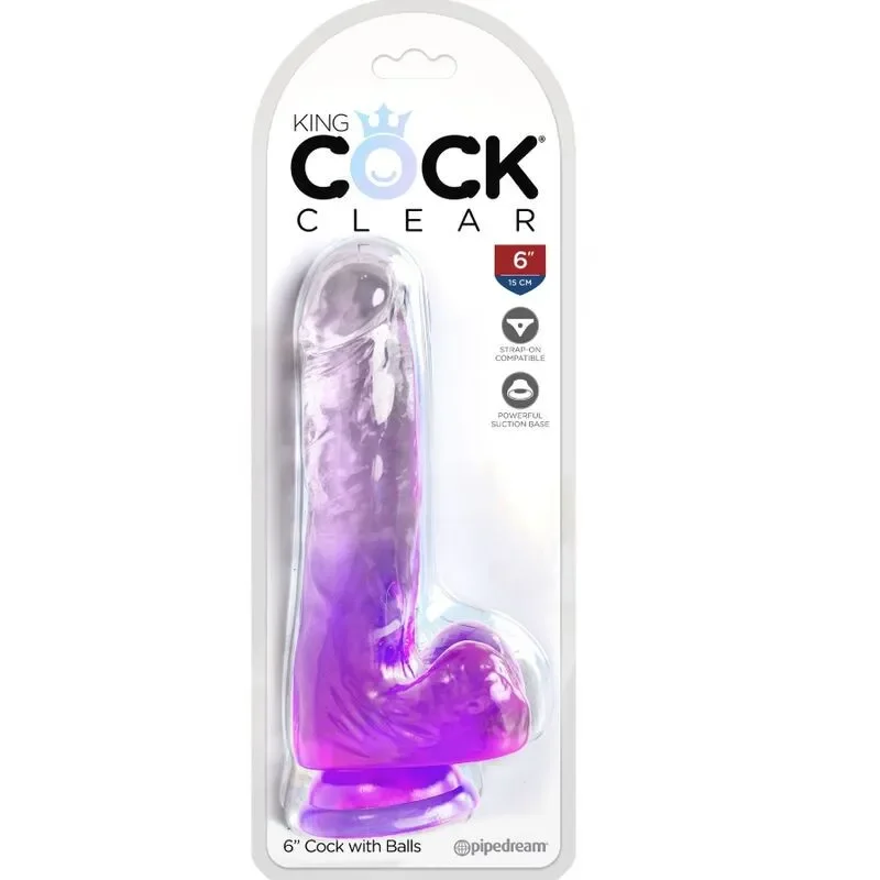 KING COCK Dildo realist transparent cu testicule mov 135 cm