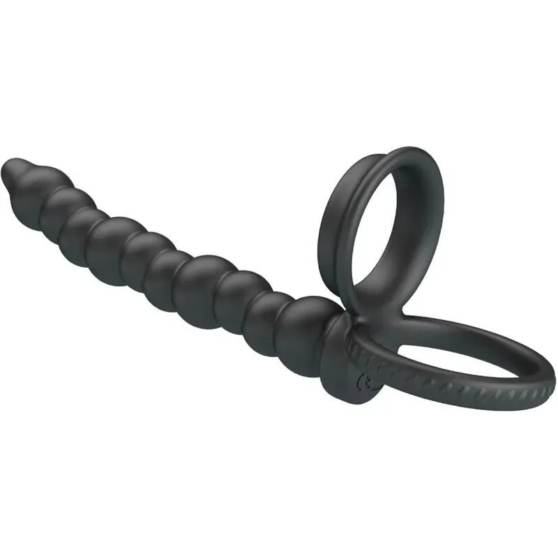 PRETTYLOVE Inel pentru penis Dillon pentru stimulare simultană negru