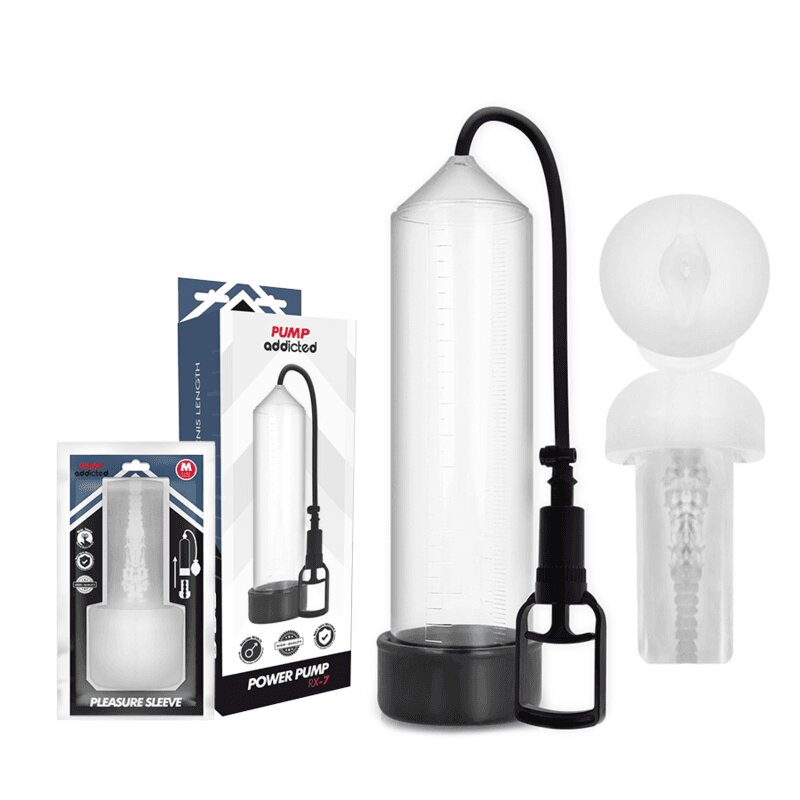 ADDICTED TOYS Pompă pentru penis Pump Addicted – RX7 îmbunătățește erecția și mărirește penisul 24 cm cu masturbator inclus
