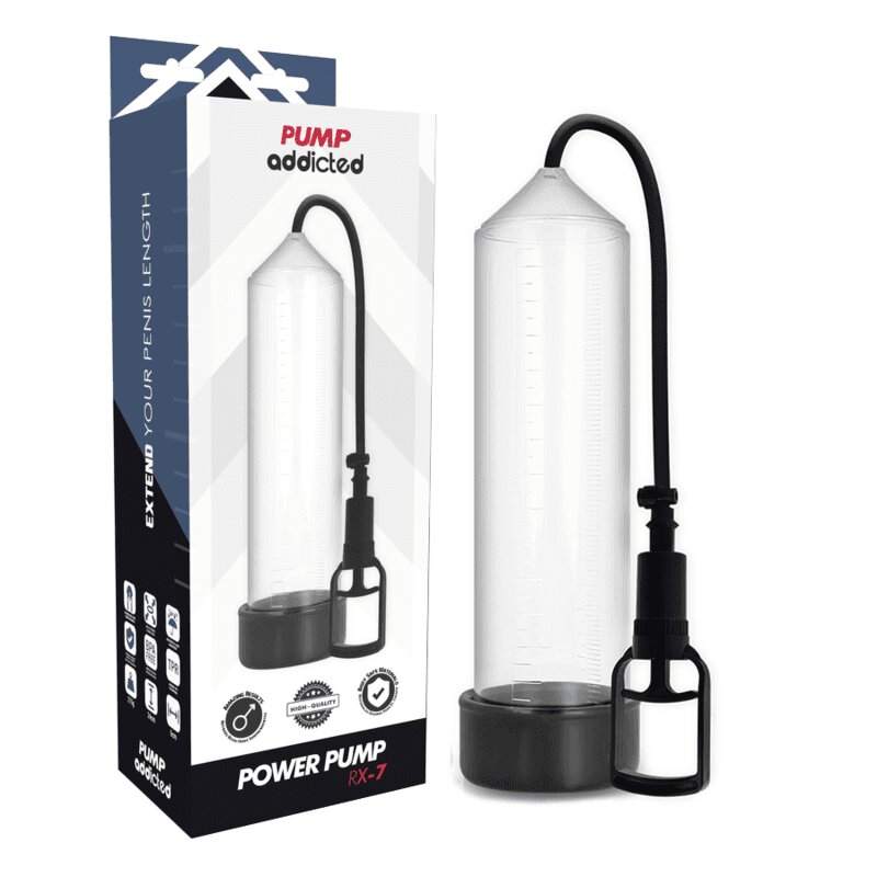 ADDICTED TOYS Pompa pentru penis Pump Addicted – RX7 Transparent din ABS și silicon îmbunătățește erecția și măriște penisul 24 cm