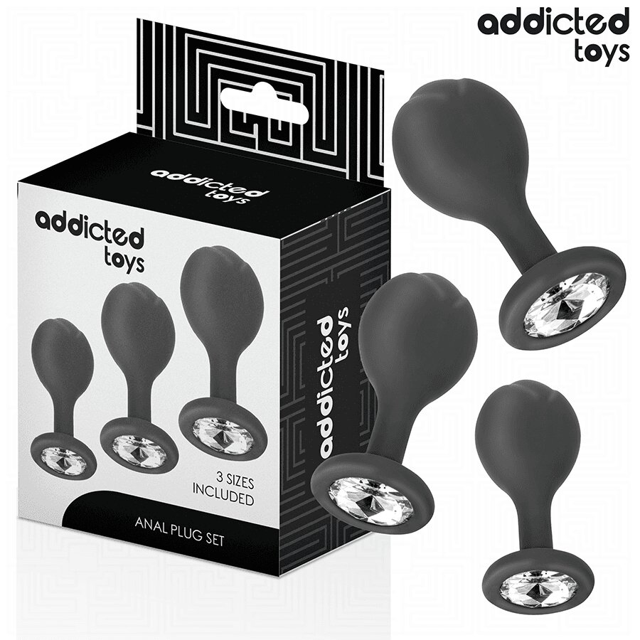 ADDICTED TOYS Set 3 pluguri anale – Anal Plug Silicone with Jewel design sferic silicon medical mărimi S/M/L