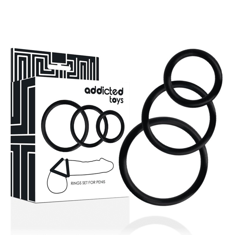 ADDICTED TOYS Set inele pentru penis din cauciuc elastic pentru susținerea erecției și plăcere intensă culoare neagră