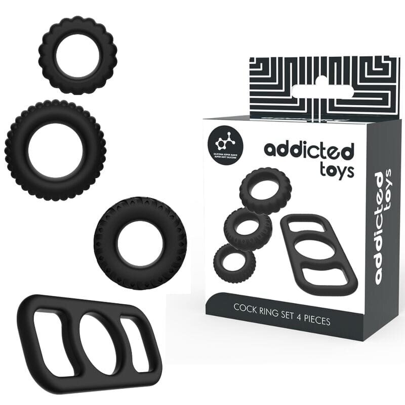 ADDICTED TOYS Set inele pentru penis din silicon flexibil pentru susținerea erecției și intensificarea plăcerii 4 piese