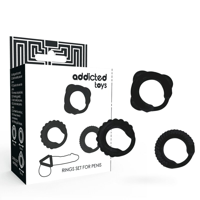 ADDICTED TOYS Set inele pentru penis pentru erecție fermă și întârzierea ejaculării culoare neagră 3 bucăți