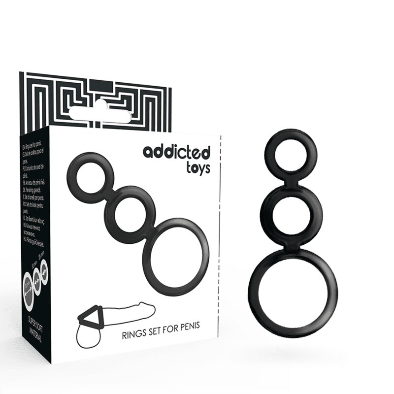 ADDICTED TOYS Set inele pentru penis pentru susținerea erecției și întârzierea ejaculării culoare neagră 3 bucăți