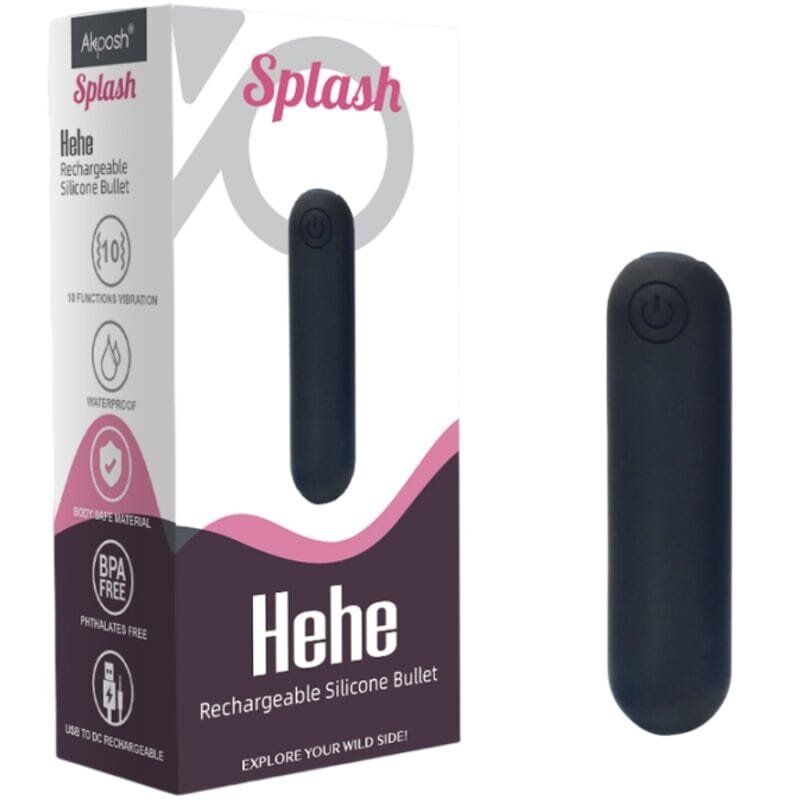 ARMONY Vibrator bullet – Splash Hehe din silicon 10 vibrații negru 6.5 x 1.5 cm