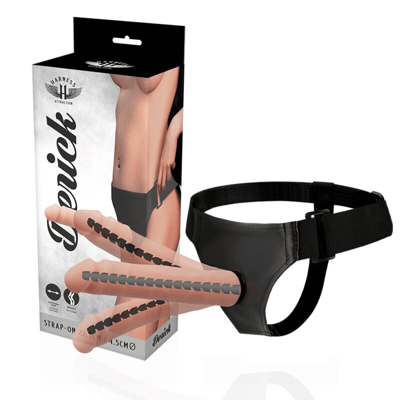 Harness Ham strap-on Attraction – Derick Articulable cu dildo realist articulat din TPR 22.5 × 4.5 cm și ham reglabil