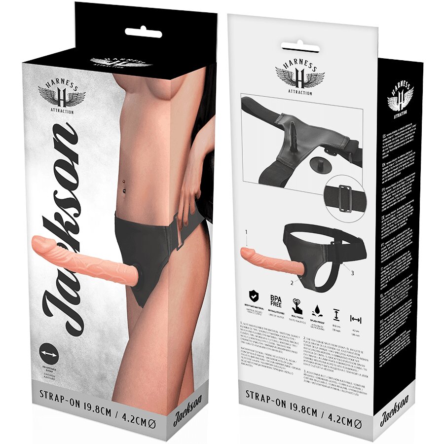 Harness Ham strap-on Attraction – Rnes Jackson cu dildo realist din TPR 19.8 × 4.2 cm și ham reglabil