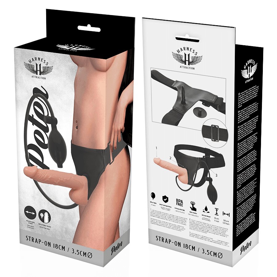 Harness Ham strap-on Attraction – Rnes Peter cu dildo realist din TPR și ham reglabil 18 cm × 3.5 cm