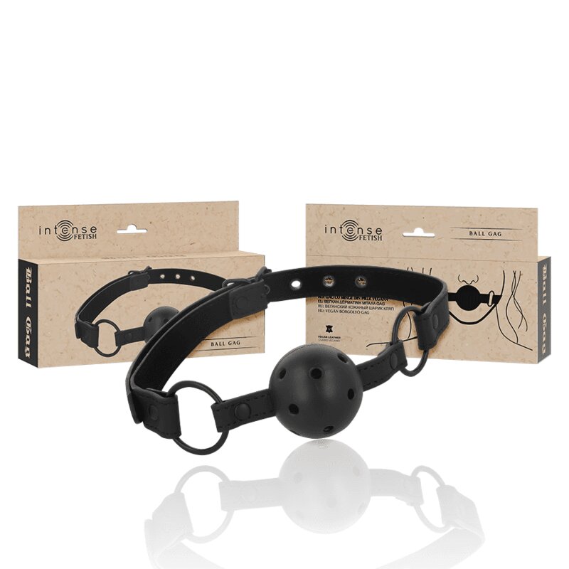 INTENSE Accesoriu BDSM – Fetish Vegan Leather Ball Gag din piele vegană reglabil bile pentru supunere