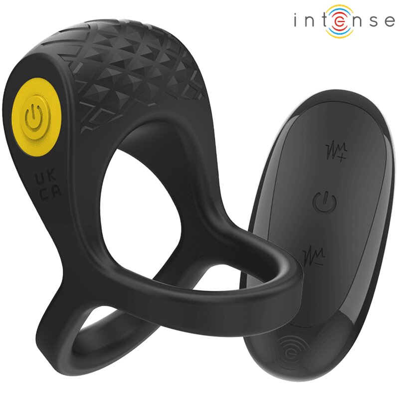 INTENSE Inel dublu pentru penis cu vibrații – Alex 10 moduri telecomandă încărcare USB silicon medical negru