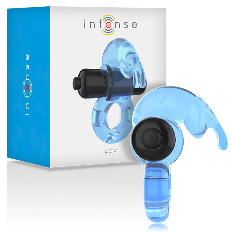 INTENSE Inel vibrator – Fry Blue Rabbit întârzie ejacularea și stimulează clitorisul 1 mod de vibrație albastru