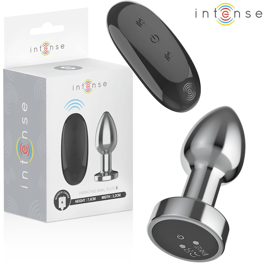 INTENSE Plug anal cu vibrații – Metal cu telecomandă 10 moduri aluminiu waterproof mărime S 7.4 cm