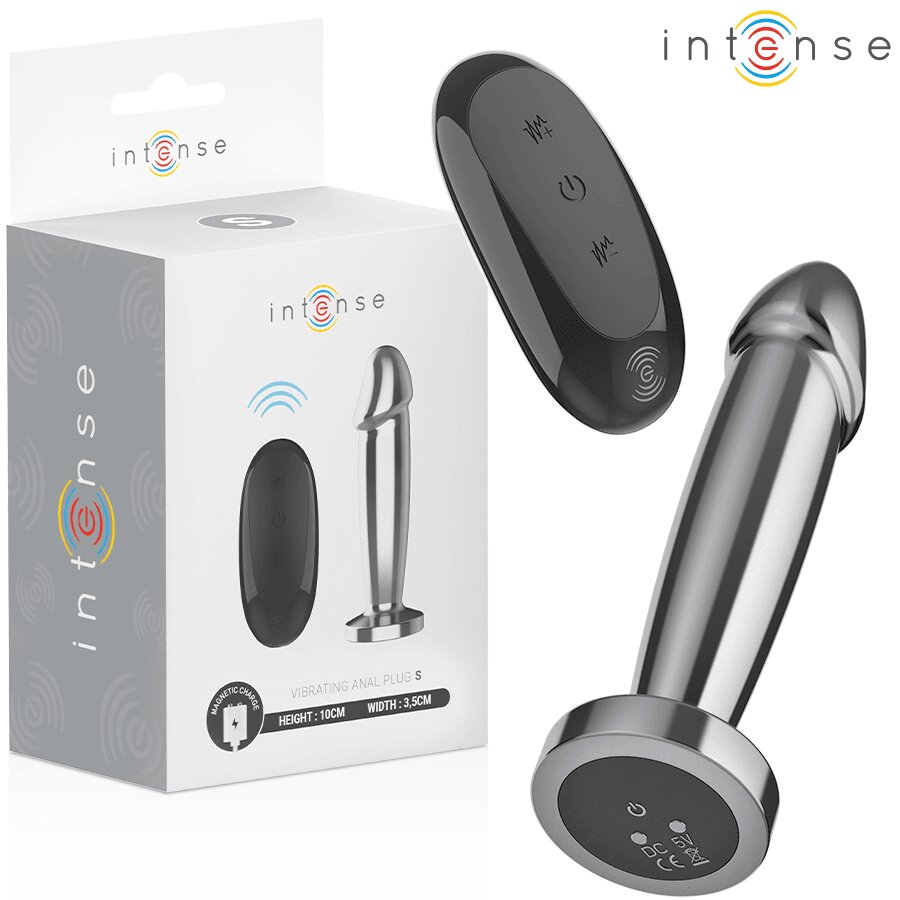 INTENSE Plug anal cu vibrații – Metal Dildo cu telecomandă 10 moduri aluminiu mărime S 10 cm