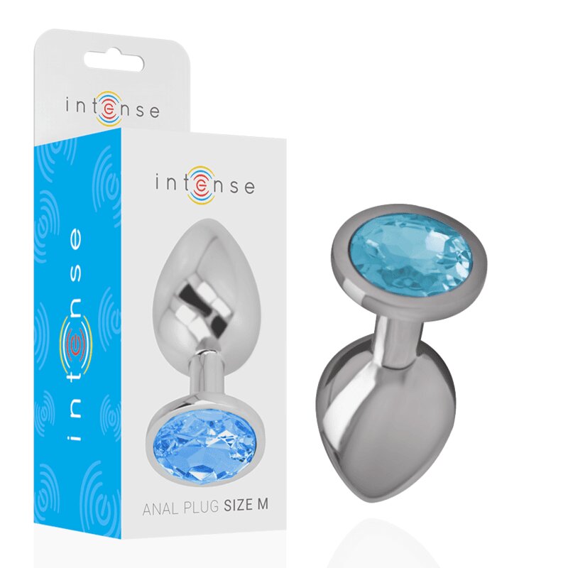 INTENSE Plug anal – Metalic cu cristal albastru mărimea M 8 cm