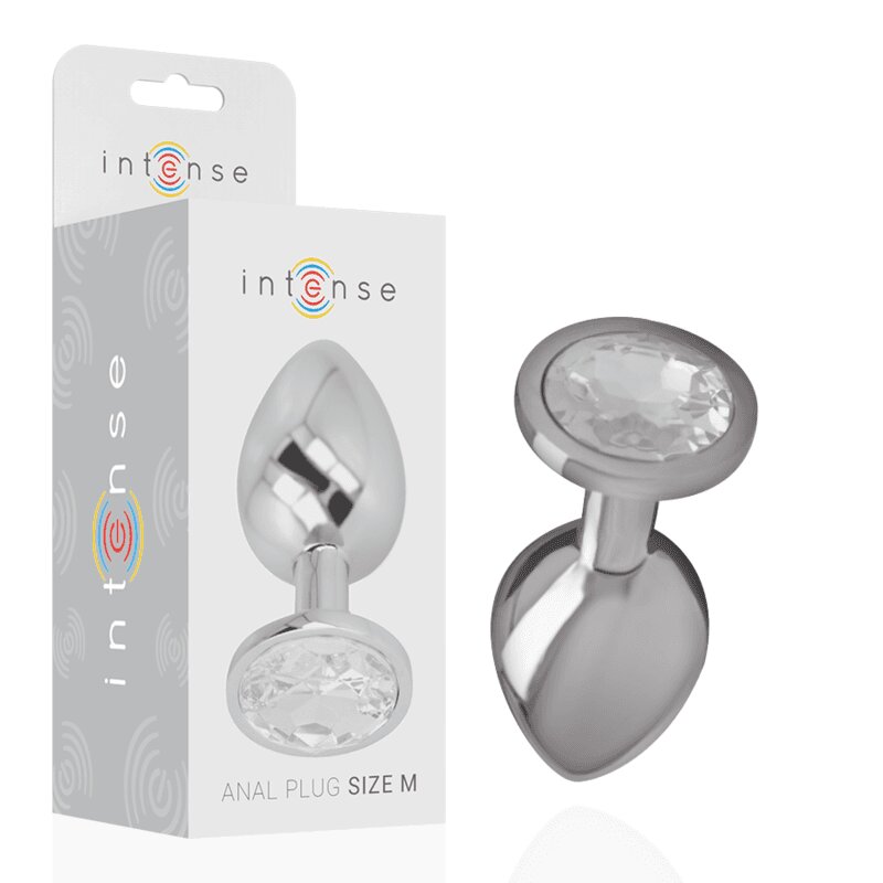 INTENSE Plug anal – Metalic cu cristal argintiu mărimea M 8 cm