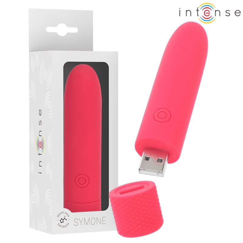 INTENSE Vibrator bullet – Symone 8 moduri de vibrare încărcare USB silicon roșu 10 × 2.2 cm
