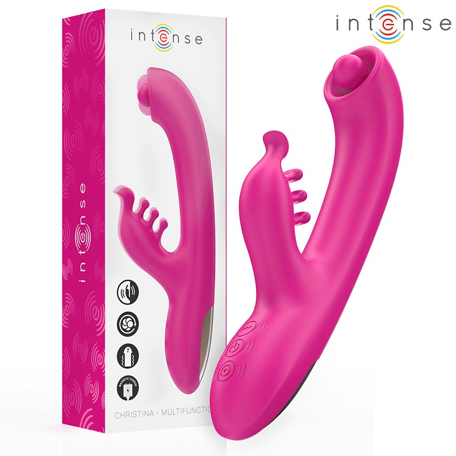 INTENSE Vibrator rabbit – Christina 3 motoare rotație + vibrații waterproof silicon medical roz 22.5 cm