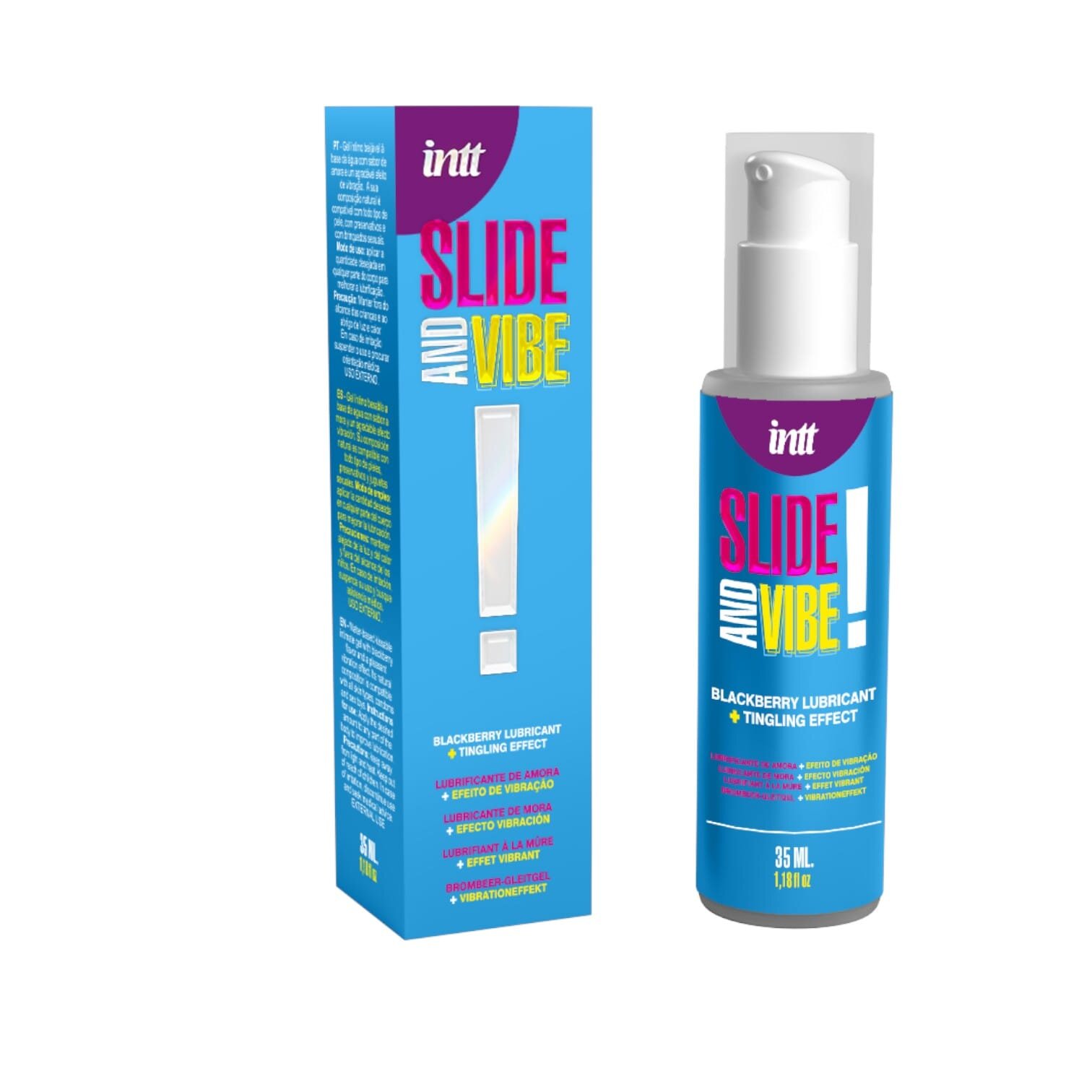 INTT Lubrifiant – Slide and Vibe! cu efect vibrator pe bază de apă cu aromă de mure 35 ml