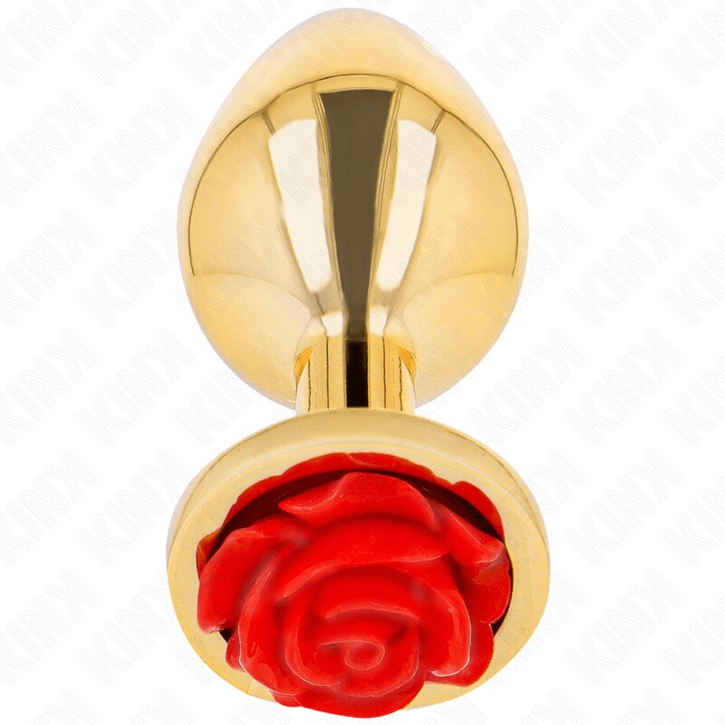 KINK Plug anal – Gold Rose Red mărime S oțel inoxidabil cu bază floare roșie 78 × 28 cm