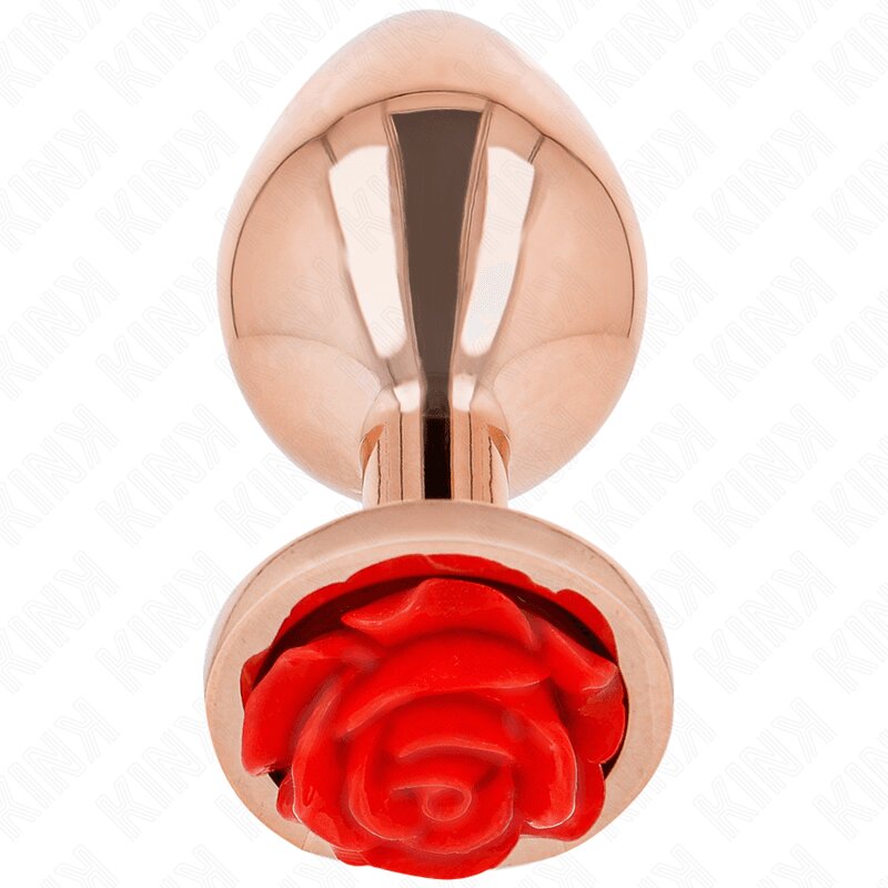 KINK Plug anal – Pink Gold Anal Plug mărime S cu bază floare roșie oțel inoxidabil 78 × 28 cm