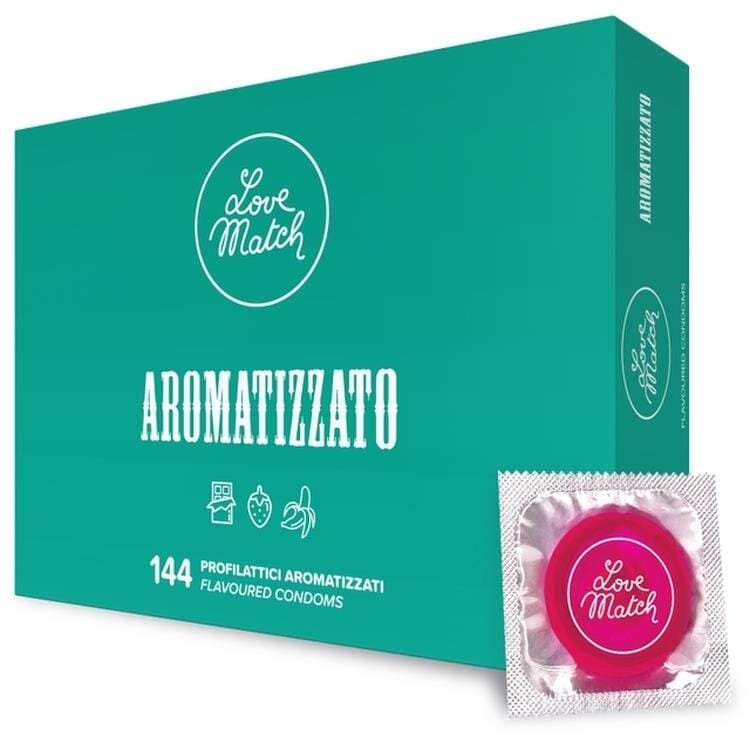 Love Match Prezervative - Arromatizato aromă de ciocolată căpsuni si banane 144 buc