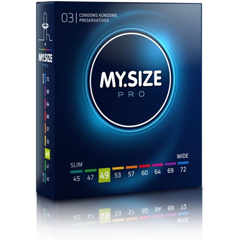 MY.SIZE Prezervative PRO – Condoms 49 mm ultra-subțiri pentru potrivire personalizată și sensibilitate naturală 3 bucăți