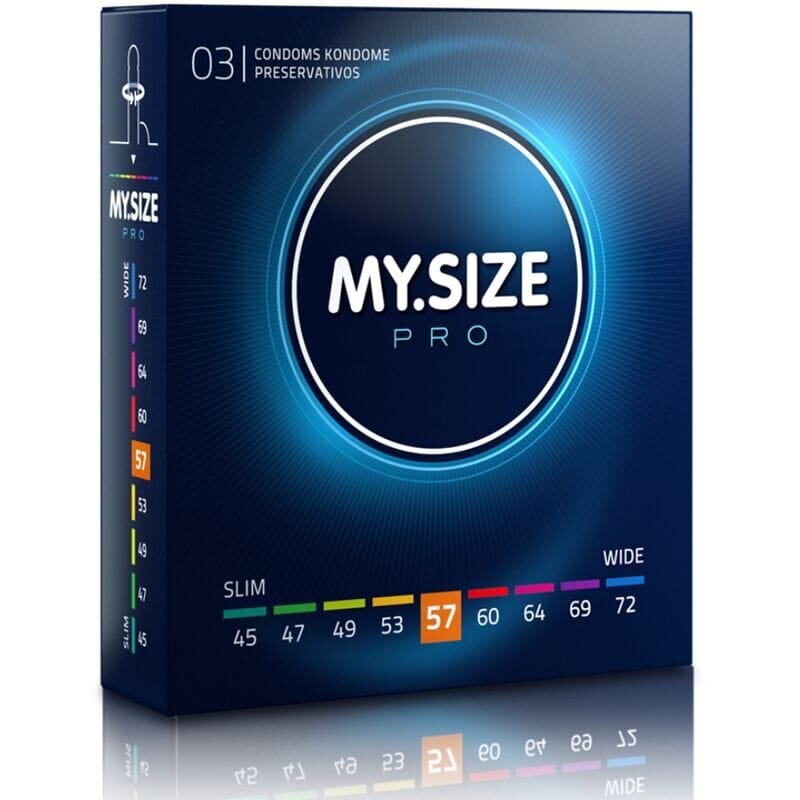 MY.SIZE Prezervative PRO – Condoms 57 mm ultra-subțiri pentru potrivire personalizată și sensibilitate naturală 3 bucăți