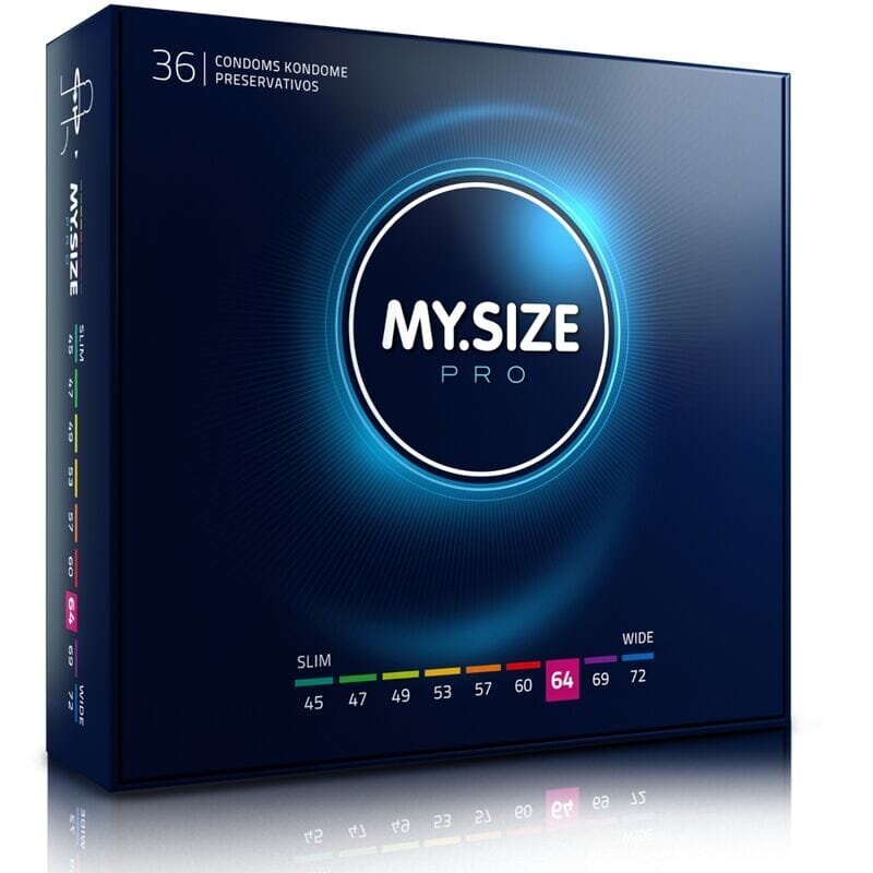 MY.SIZE Prezervative PRO – Condoms 64 mm ultra-subțiri pentru potrivire personalizată și sensibilitate naturală 36 bucăți