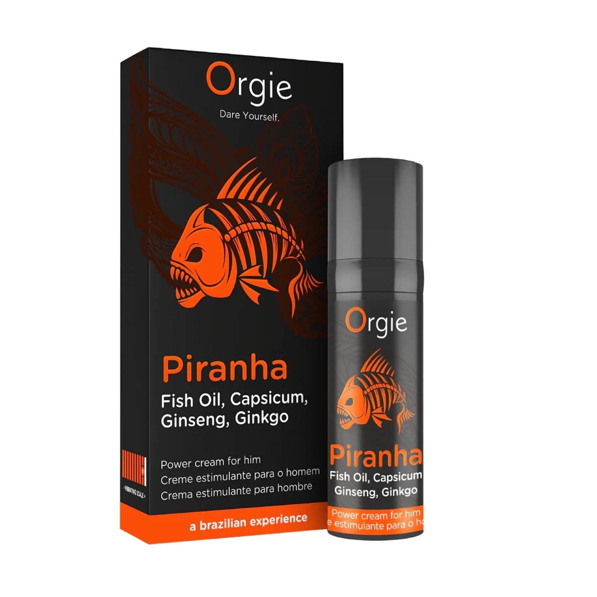 Orgie Cremă stimulantă pentru erecție – Piranha Power Cream efect de încălzire și stimulare cu ginseng și ginkgo biloba 15 ml