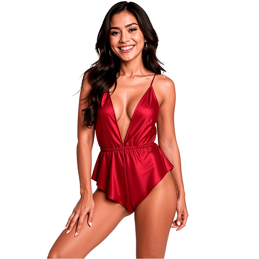 Passion Body – Sensie satinat decolteu adânc culoare burgundy S/M