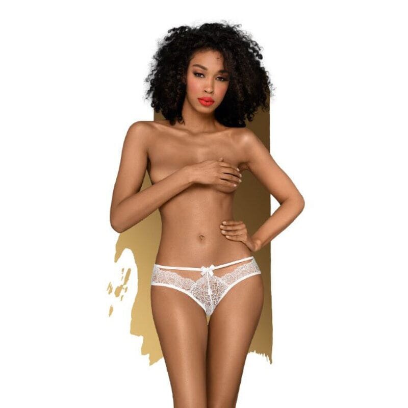 PENTHOUSE Chiloți – Adore Me din dantelă florală design sexy cu bentițe și fundițe alb mărimea L/XL